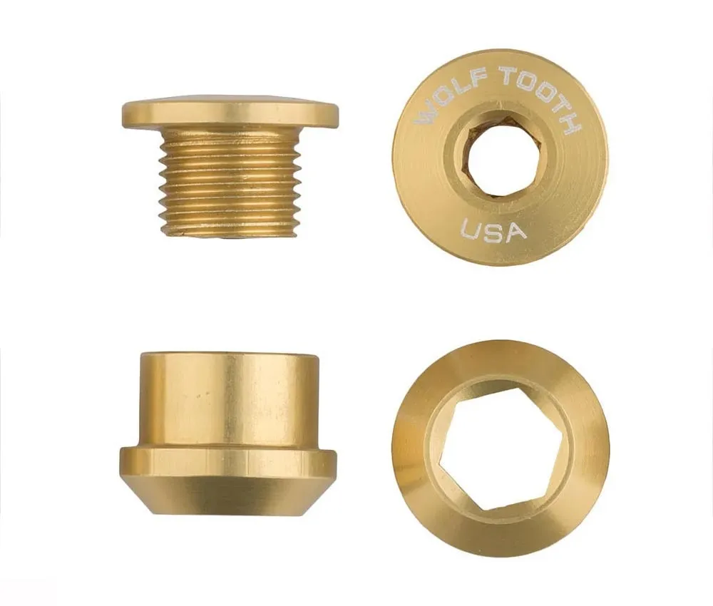 Wolf Tooth Chainring Bolt Set – M8x6mm Single 5-Arm Aluminium Gold