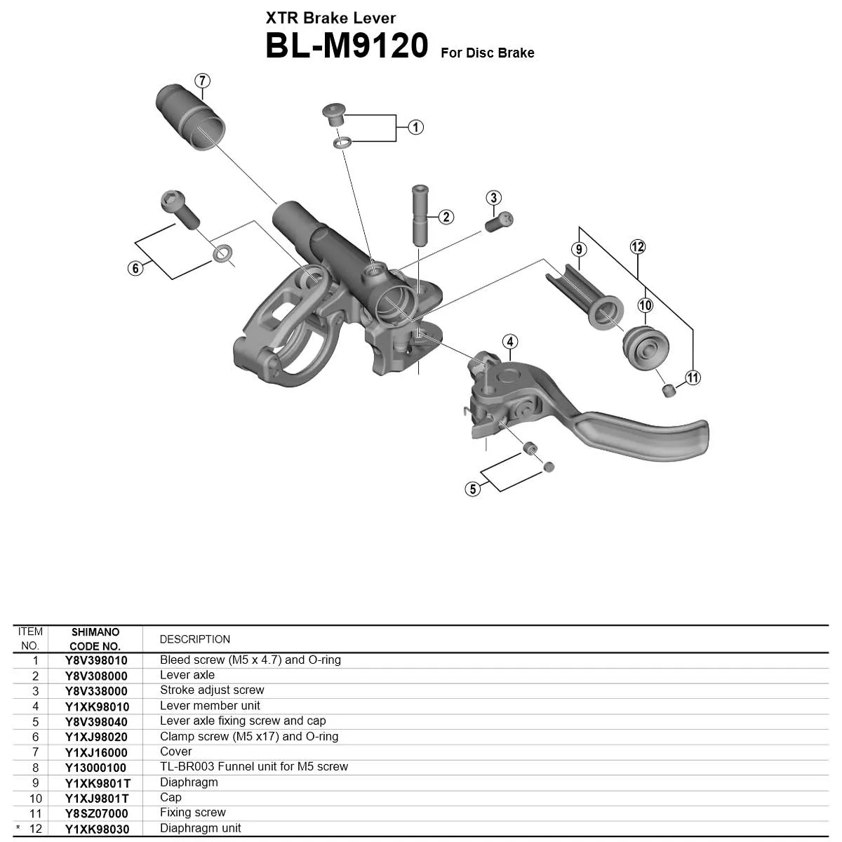 Shimano XT BL-M8100 / XTR BL-M9120 Disc Brake Lever Spare Part | Diaphragm Unit