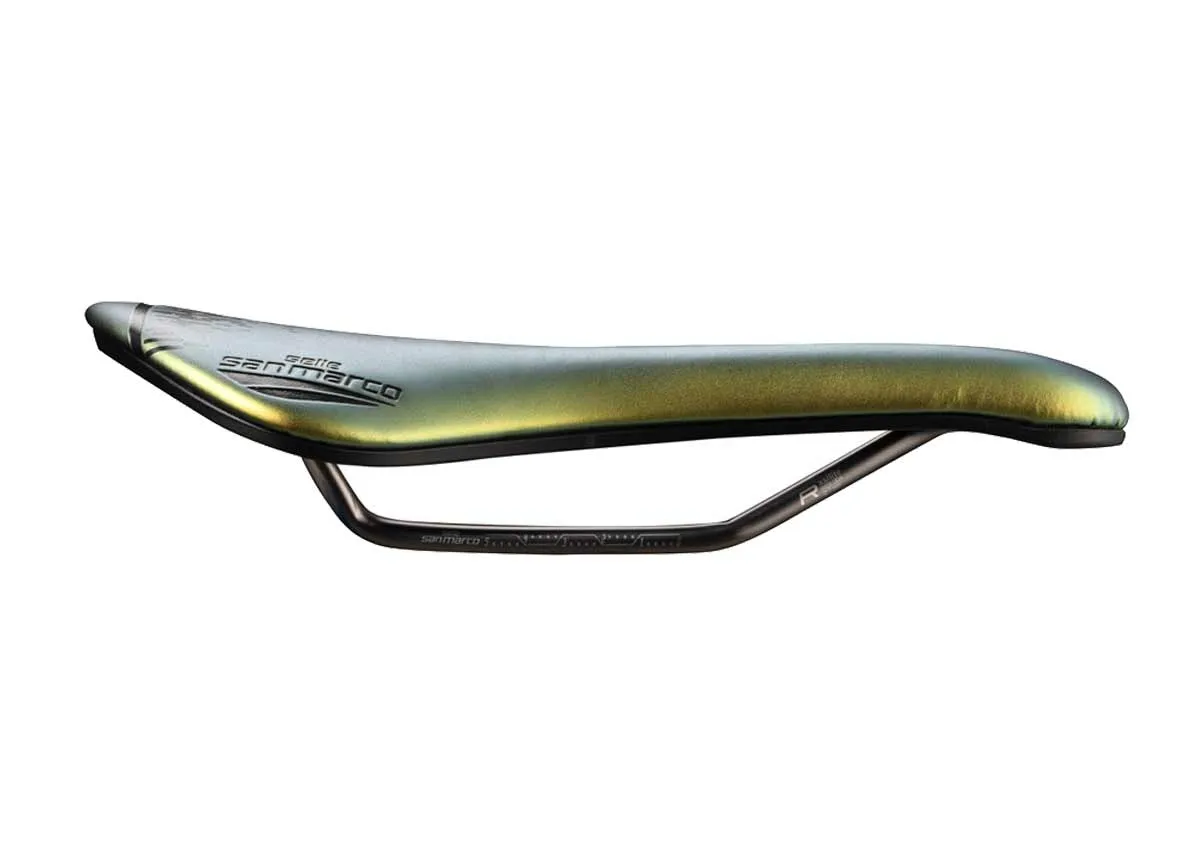 Selle San Marco Aspide Short Racing Saddle S3 Narrow Iridescent Gold Frame Xsilite