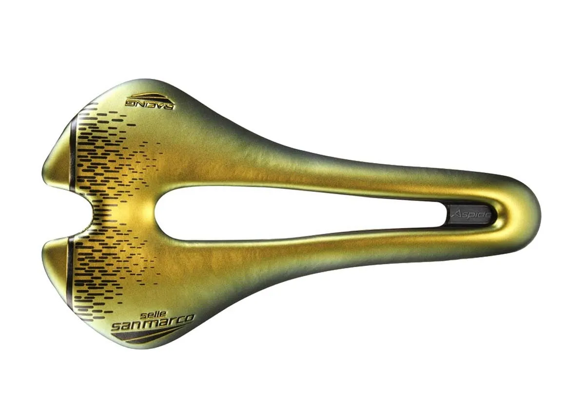 Selle San Marco Aspide Short Racing Saddle L3 Wide Iridescent Gold Frame Xsilite
