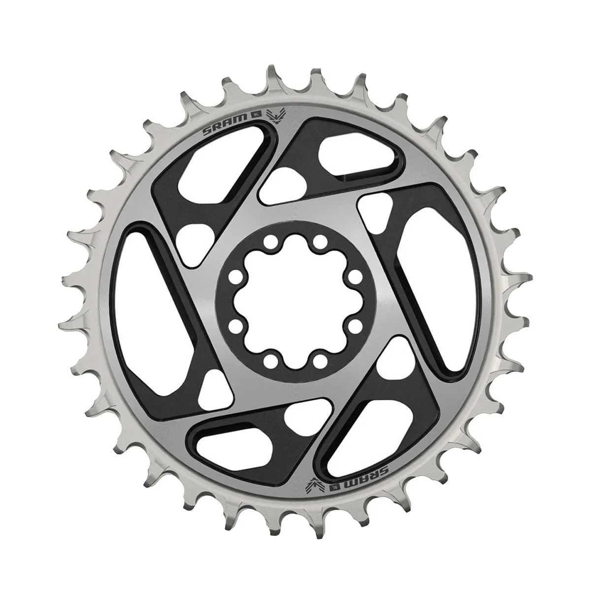 Sram XX SL Eagle T-Type chainring, 8-bolt, DM, 0mm offset, black and silver, 38 teeth
