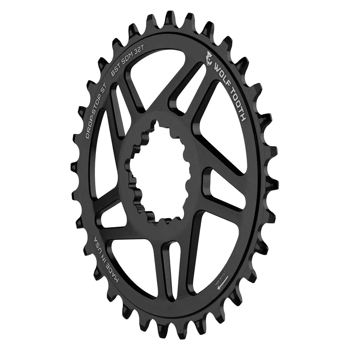 Wolf Tooth Drop-Stop ST Chainring HG+ 12-speed – Sram Direct Mount 3 mm Offset Black 34 Teeth
