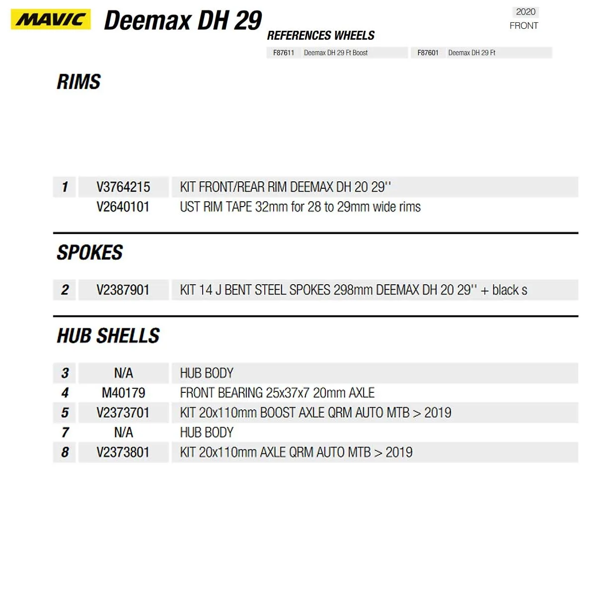 Mavic Deemax DH Spoke 29-inch Front and Rear Wheel 299 mm Mod 2020/23+