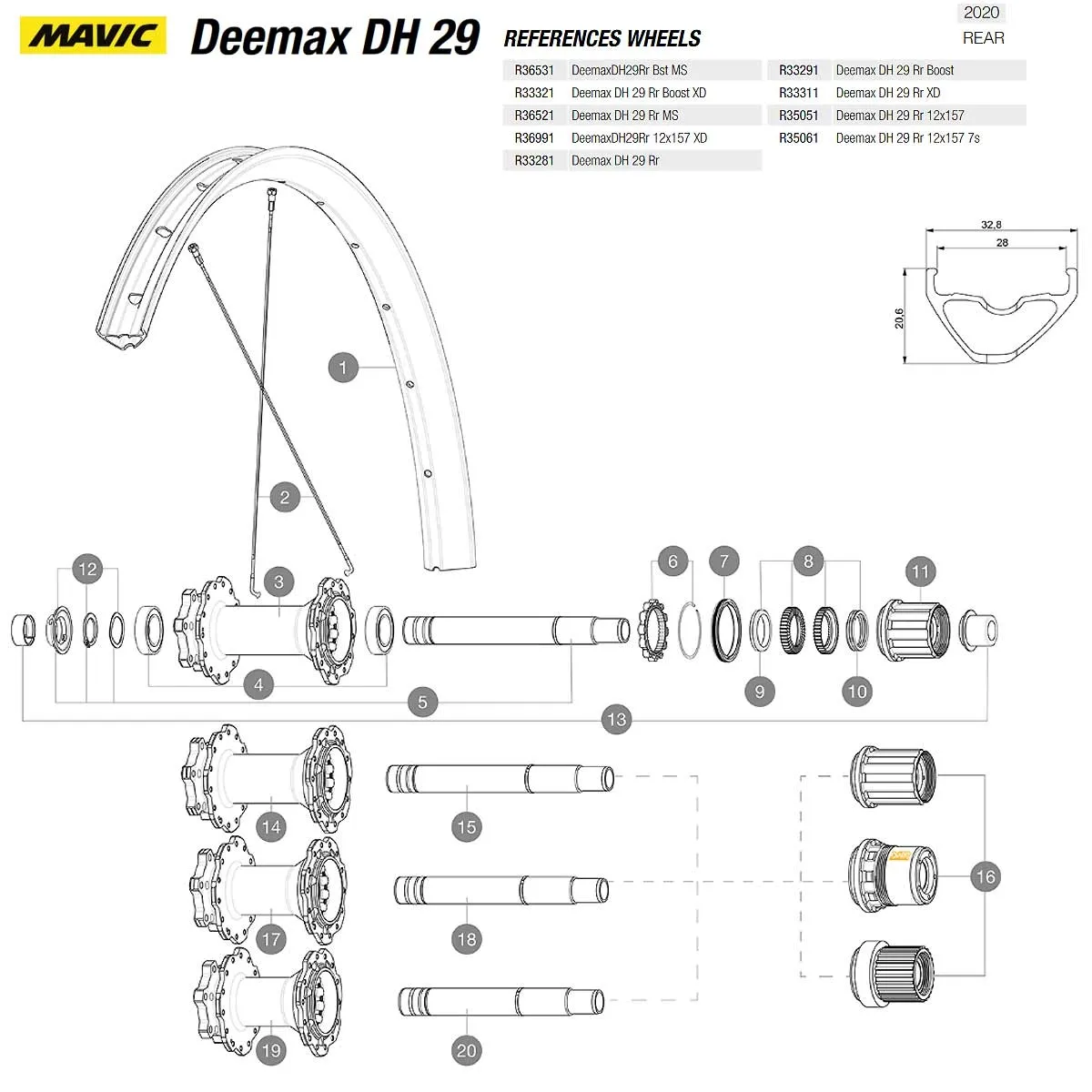 Mavic Deemax DH Spoke 29-inch Front and Rear Wheel 299 mm Mod 2020/23+
