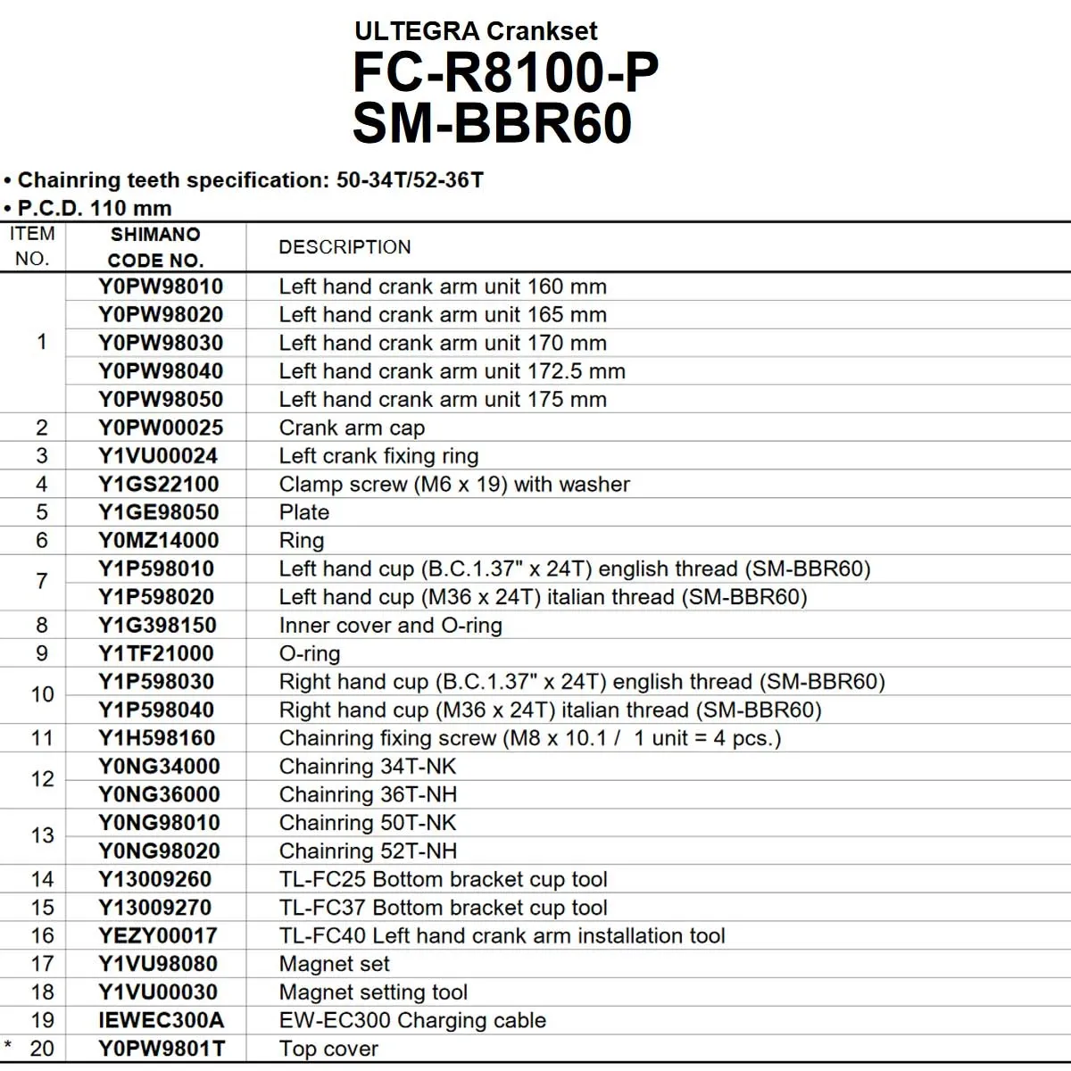 Shimano Ultegra FC-R8100-P Powermeter Crank Spare Part | Cover Cap No. 20