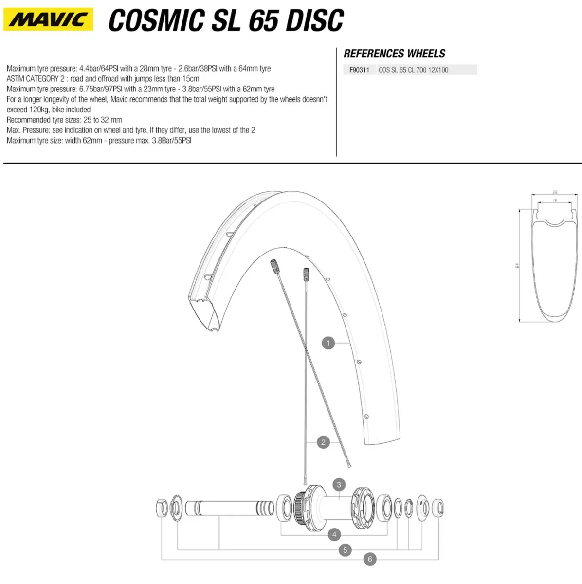 Mavic Cosmic SL 65 DCL Replacement Spoke 254mm