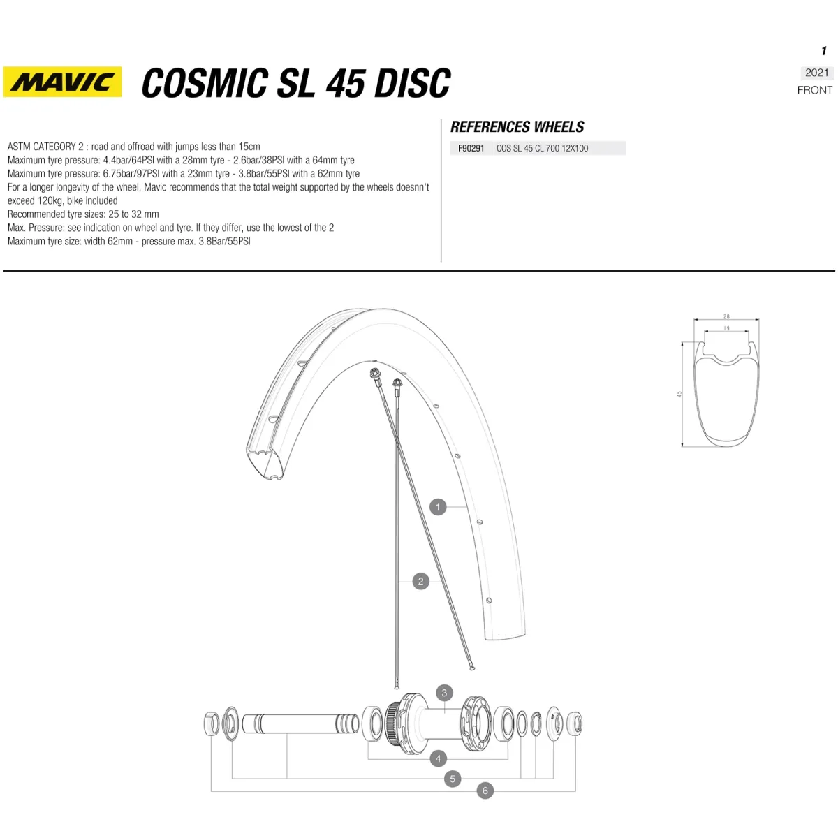 Mavic Cosmic SL 45 DCL Replacement Spoke 271mm