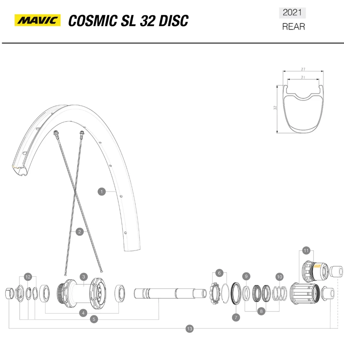 Mavic Cosmic SL 32 DCL Replacement Spoke 284mm