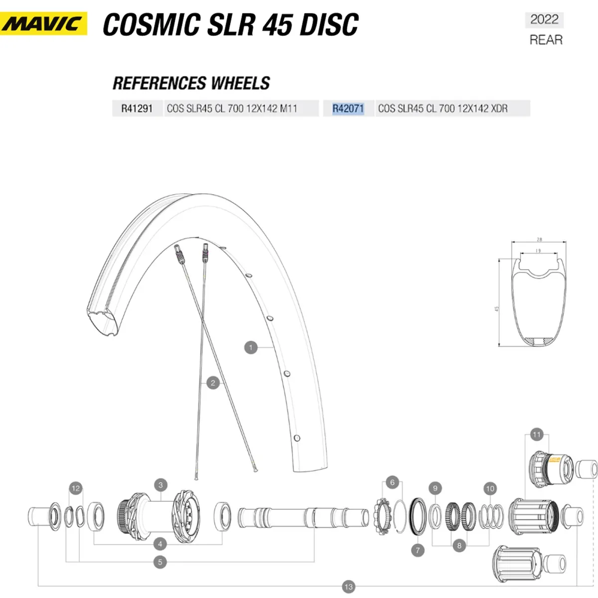 Spare parts for Mavic Cosmic SLR 45 DCL wheels, 2022 model