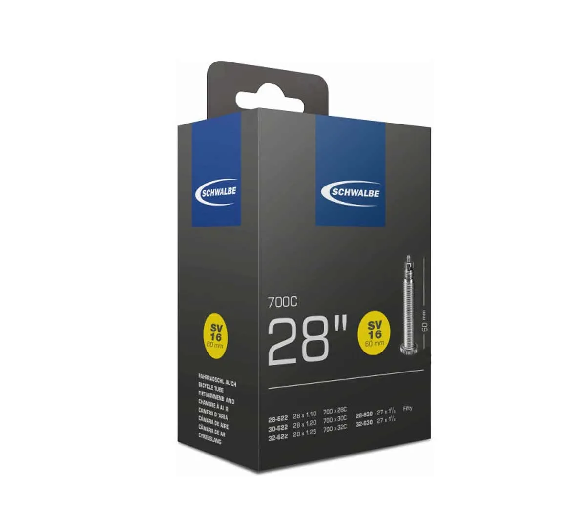 Schwalbe SV 16 Inner Tube | Road - Gravel Butyl 28-inch 28-32 x 622 Sclaverand Valve 60 mm - Remaining stock