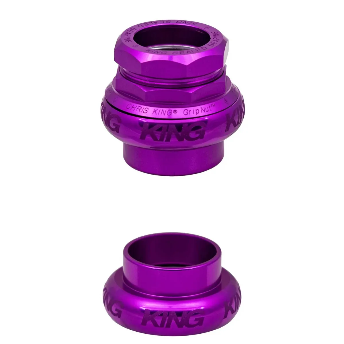 Chris King GripNut EC34 headset | Sotto Voce 3D purple 1 1/8 inch thread