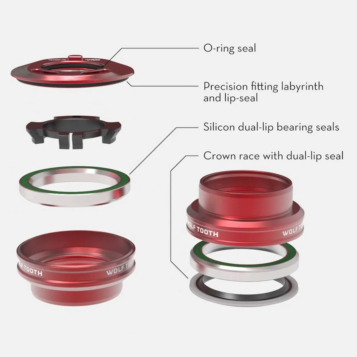 Wolf Tooth Premium Internal Headset Enve In-Route EC44/28.6 - EC44/40 red