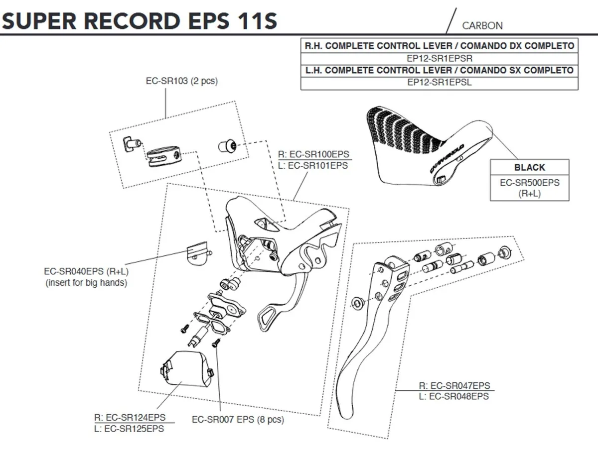 Campagnolo Super Record EPS 11s Brake/Shift Lever Spare Parts Set EC-SR101EPS | Shift lever + shift mechanism (left)