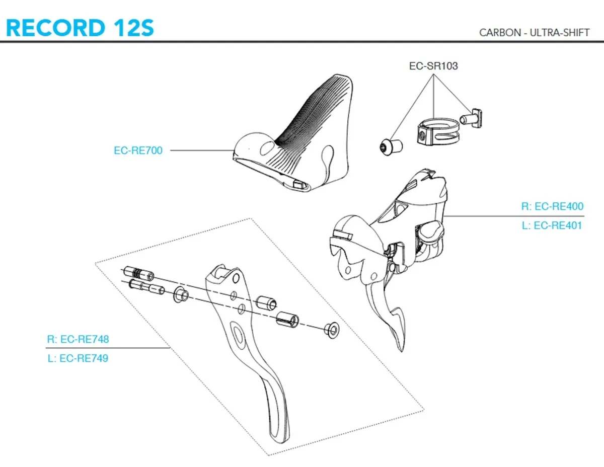 Campagnolo Record 12s Brake and Shift Lever Spare Parts Set EC-RE400 | Shift lever + shift mechanism (right)