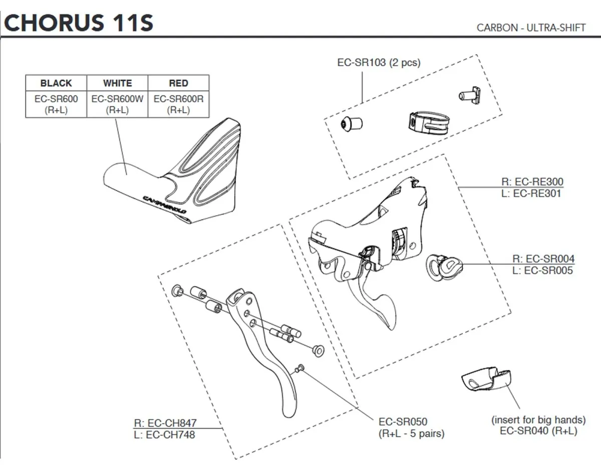 Campagnolo Record/Chorus 11-speed brake and shifter lever spare parts set EC-RE301 | Shifter lever + shifter mechanism (left)