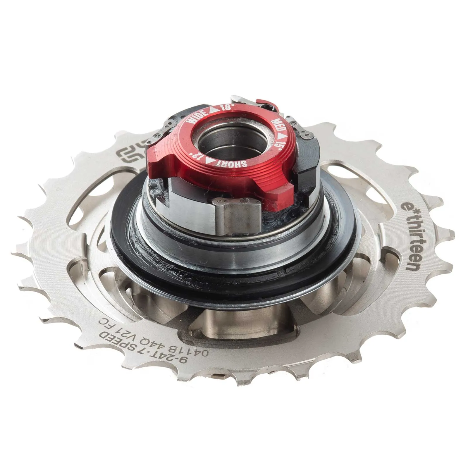 e*thirteen Sidekick DH7 freehub body with integrated 7-speed cassette, 9–24 teeth