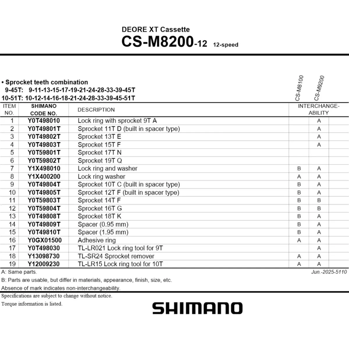 Shimano Deore XT Cassette CS-M8200 Micro Spline 12-speed 9-45 teeth
