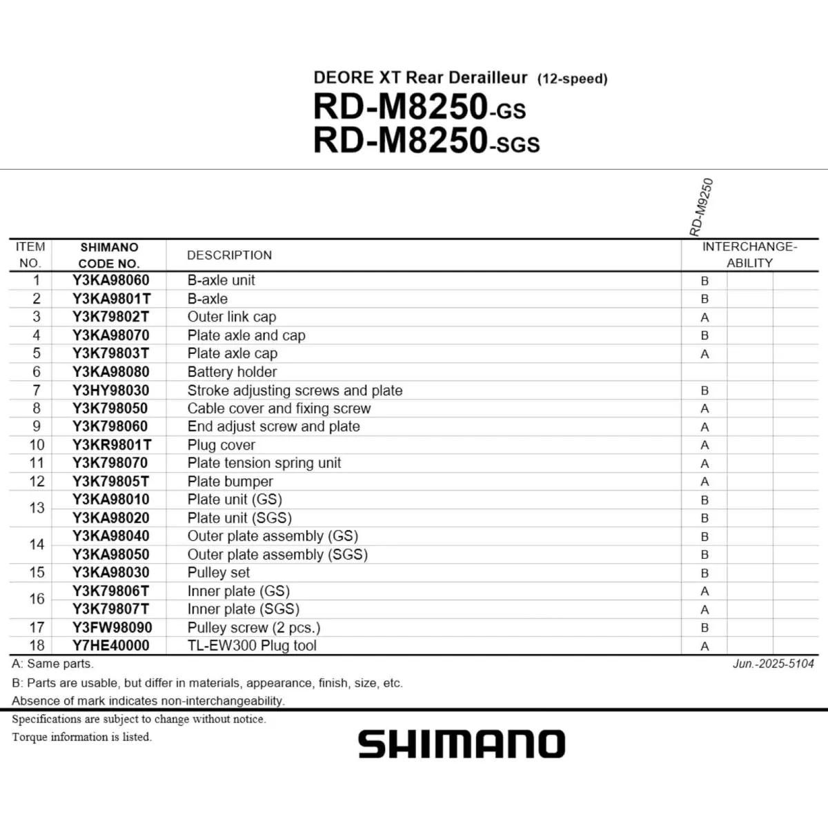 Shimano Deore XT RD-M8250-GS Di2 wireless rear derailleur | medium cage 12-speed max 45 teeth without battery