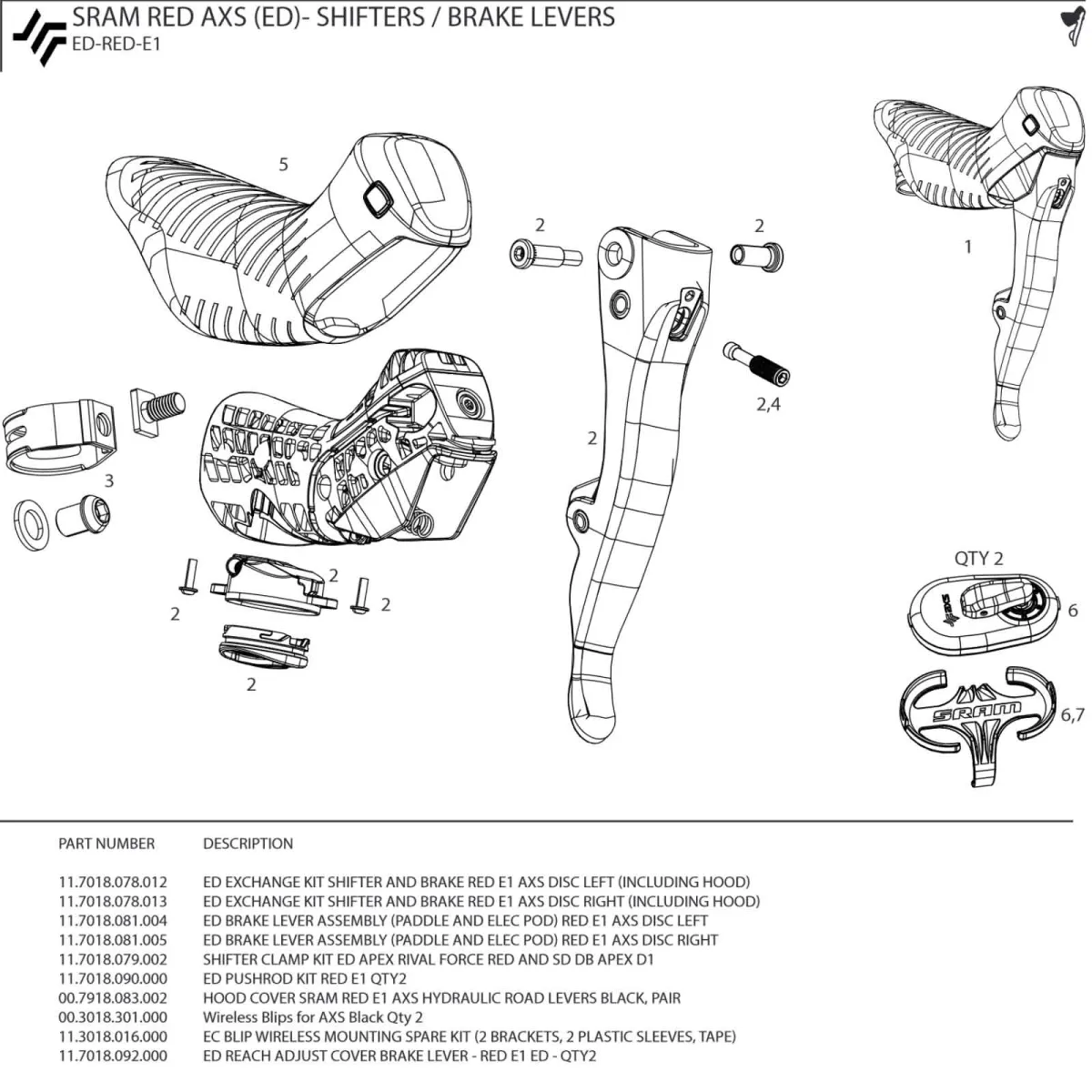 Sram RED AXS E1 spare part | Disc brake and gear lever, complete, right-hand side
