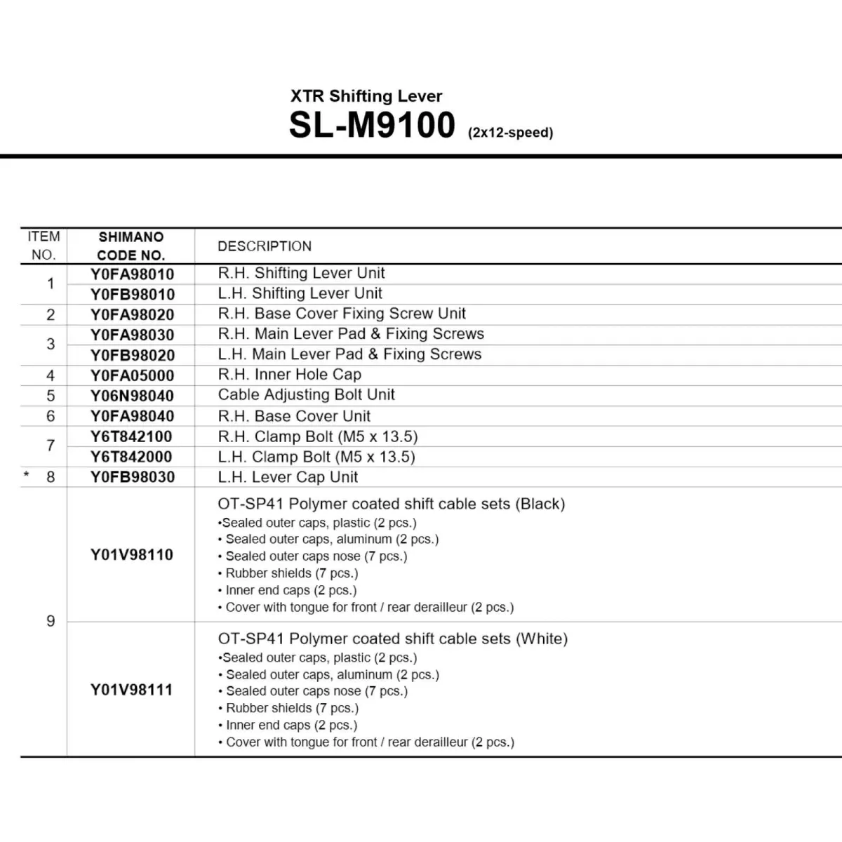 Shimano XTR Shift Lever SL-M9100 Spare Part | Left Shift Lever Assembly