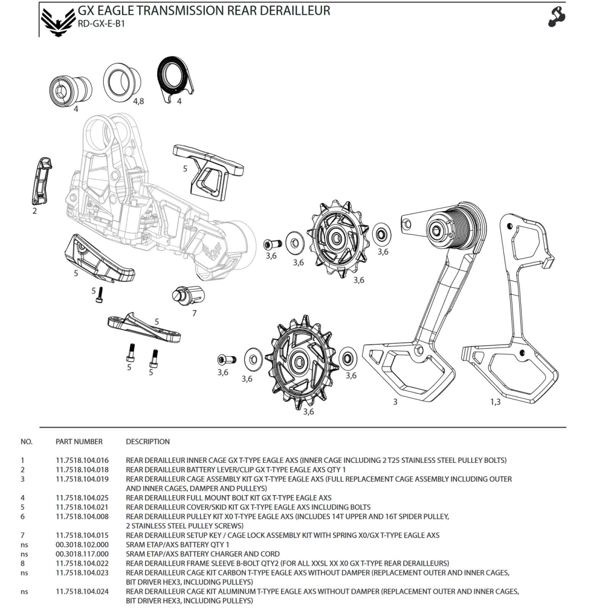 SRAM Eagle AXS Transmission Rear Derailleur Spare Part | Carbon Cage RETURNED ITEM