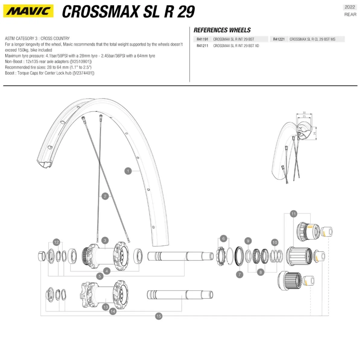 Mavic Crossmax SL R / XL R 29-inch replacement spoke, 2022 model | Straight Aero 293 mm with nipple