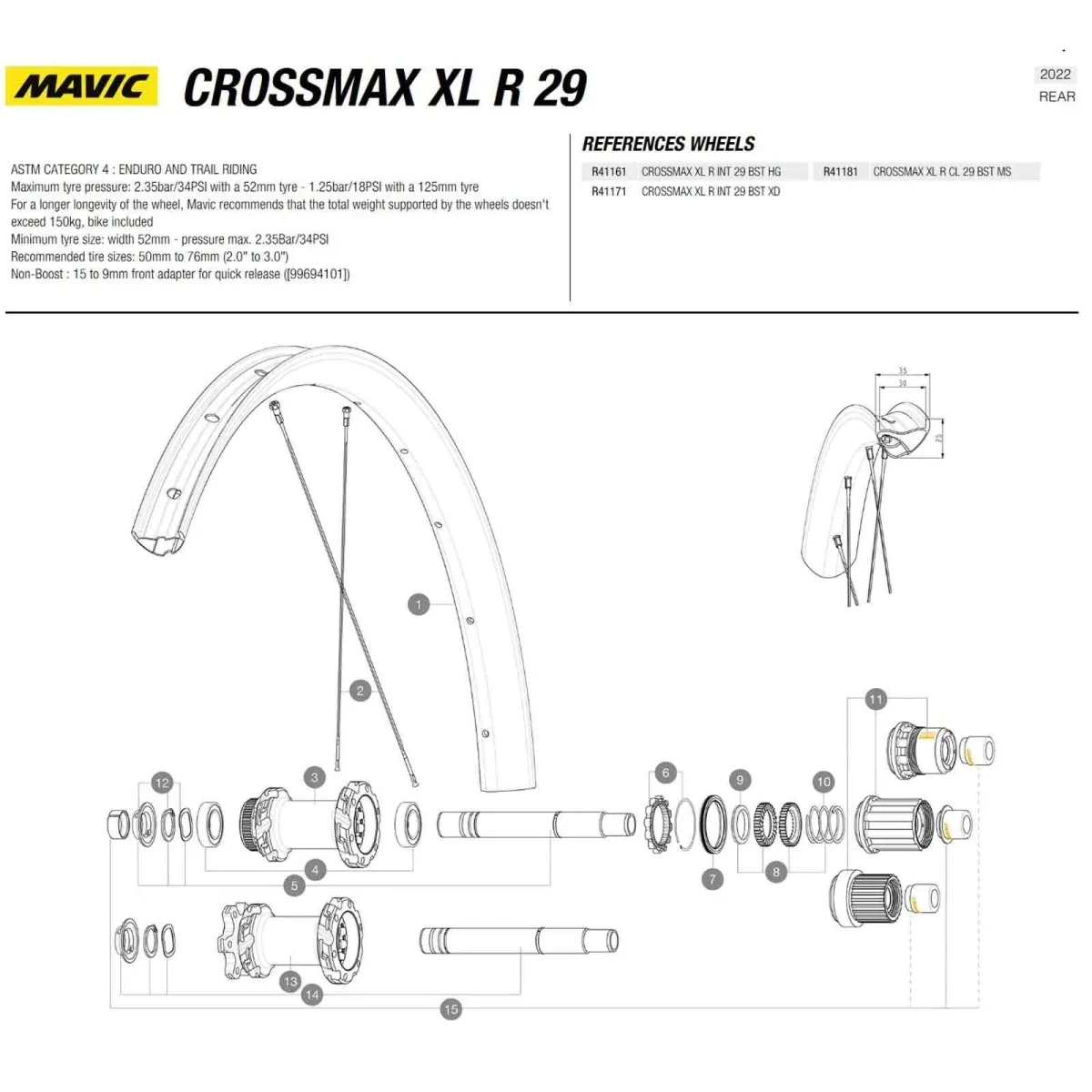 Mavic Crossmax SL R / XL R 29-inch replacement spoke, 2022 model | Straight Aero 293 mm with nipple