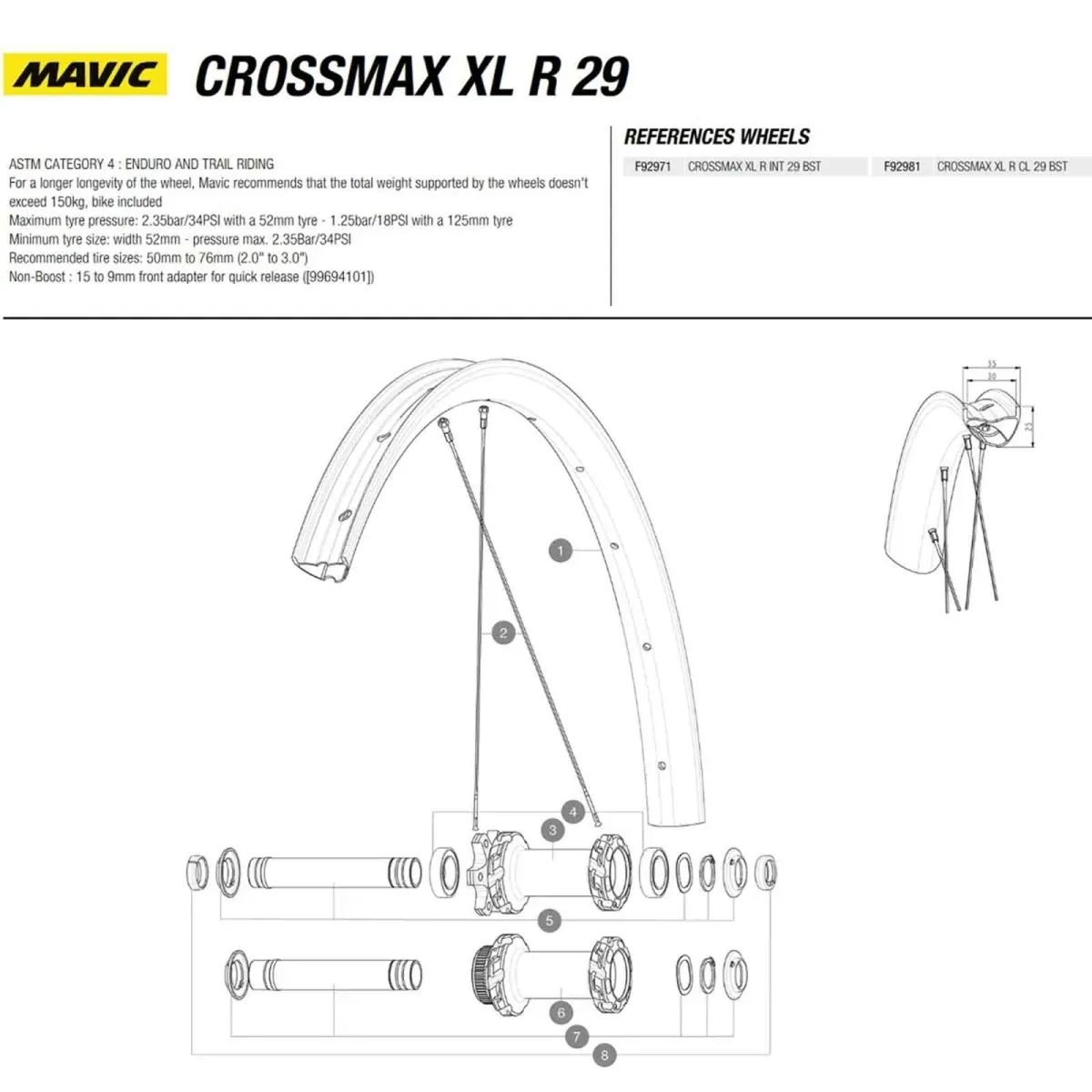 Mavic Crossmax SL R / XL R 29-inch replacement spoke, 2022 model | Straight Aero 293 mm with nipple