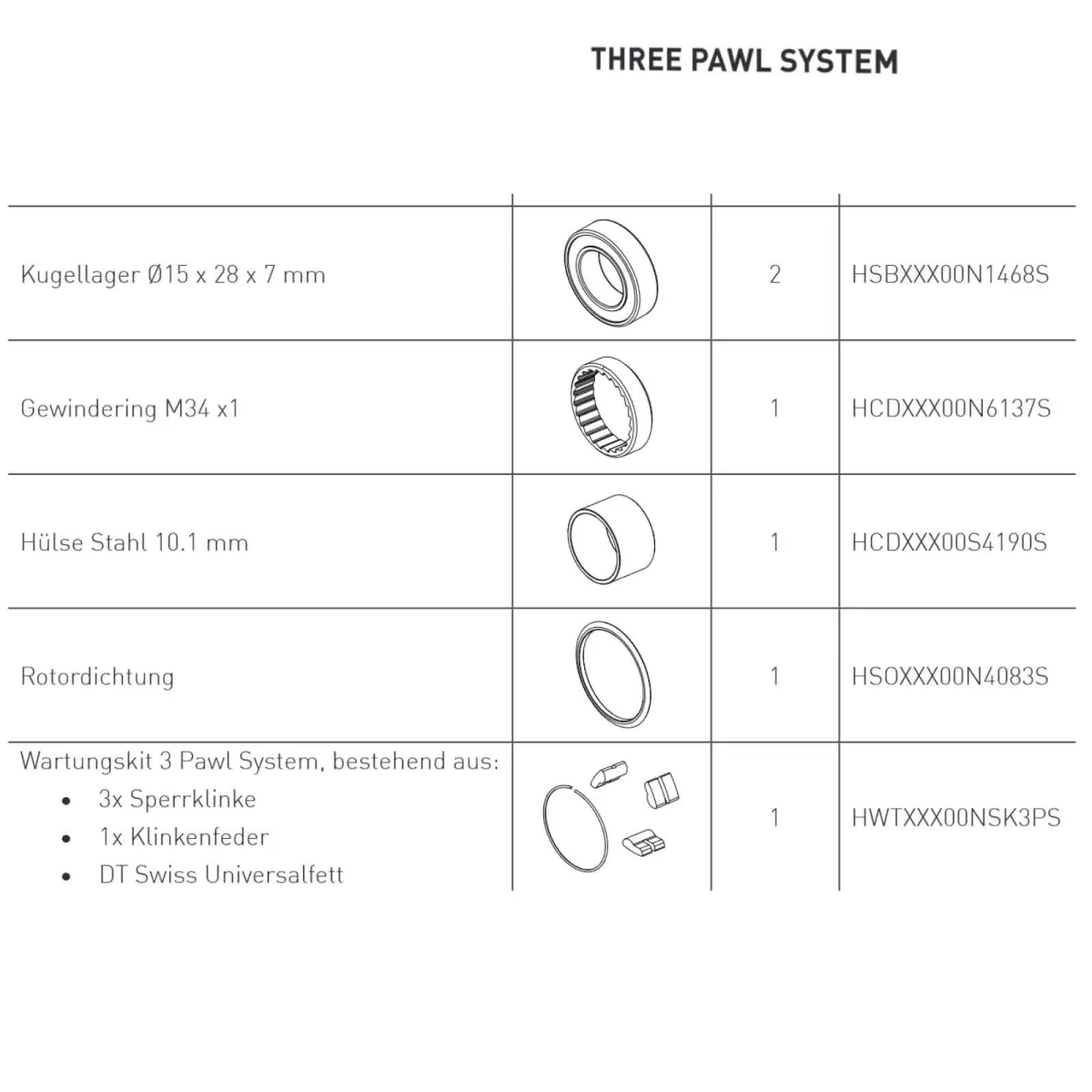 DT Swiss 3-Pawl Hybrid Freewheel Body Kit | Steel MTB Shimano HG10 + Right-hand stop 12x142/148/157mm