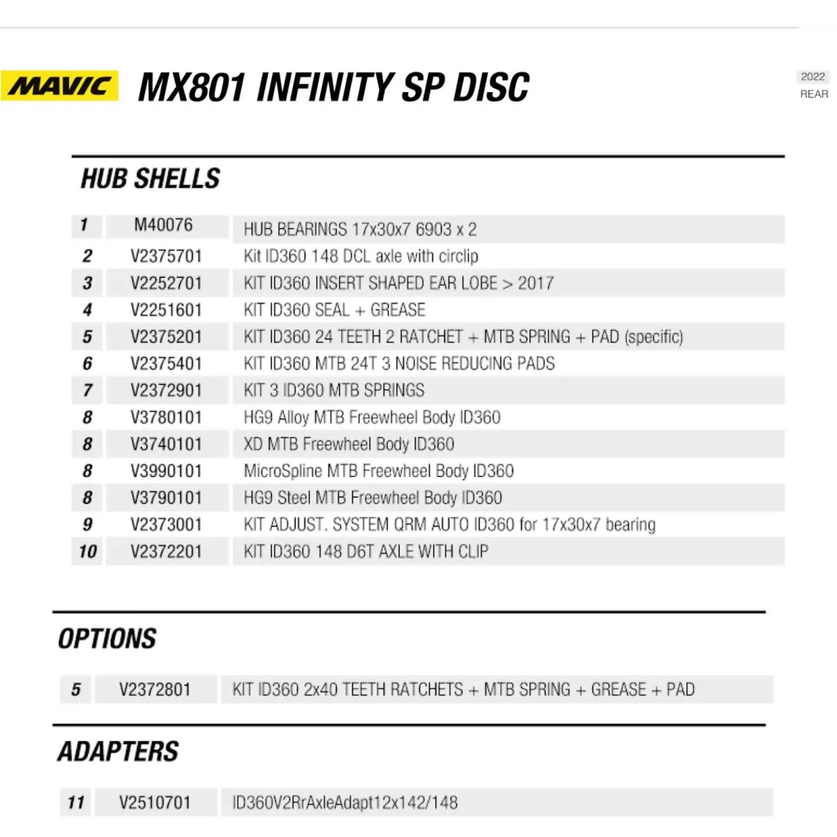 Mavic MX801 Infinity SP Straightpull Rear Hub | Disc Centerlock Boost 12x148mm 24-hole