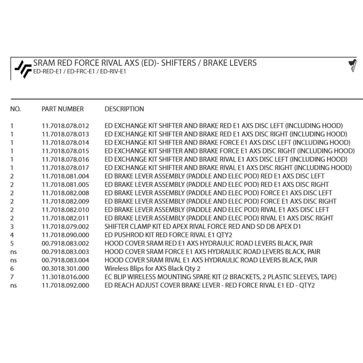 Sram Force AXS E1 spare part | Disc brake lever, complete, right-hand