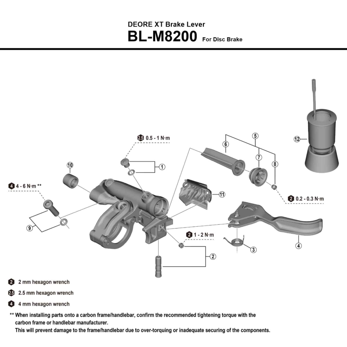 Shimano Deore XT M8220 4-piston disc brake | 100 cm I-Spec EV front brake lever, left-hand grip