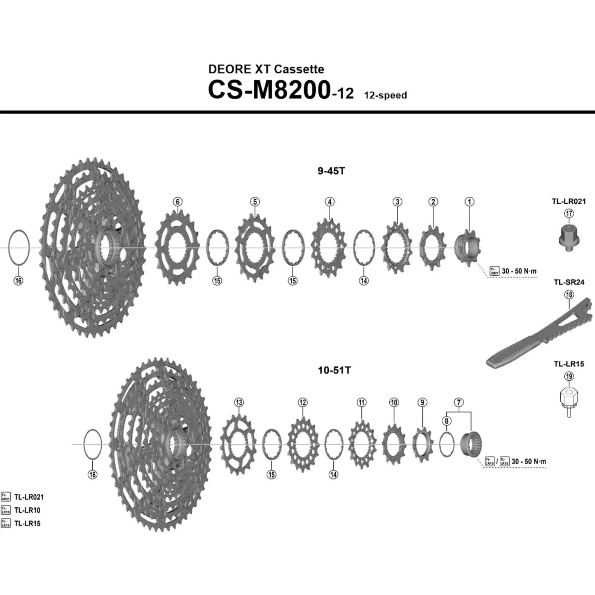 Shimano Deore XT Cassette CS-M8200 Micro Spline 12-speed 9-45 teeth