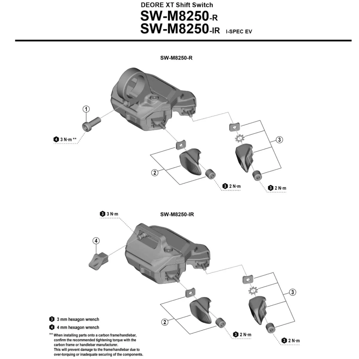 Shimano Deore XT SW-M8250-R Di2 wireless shift lever | 12-speed right-hand clamp 22.2 mm