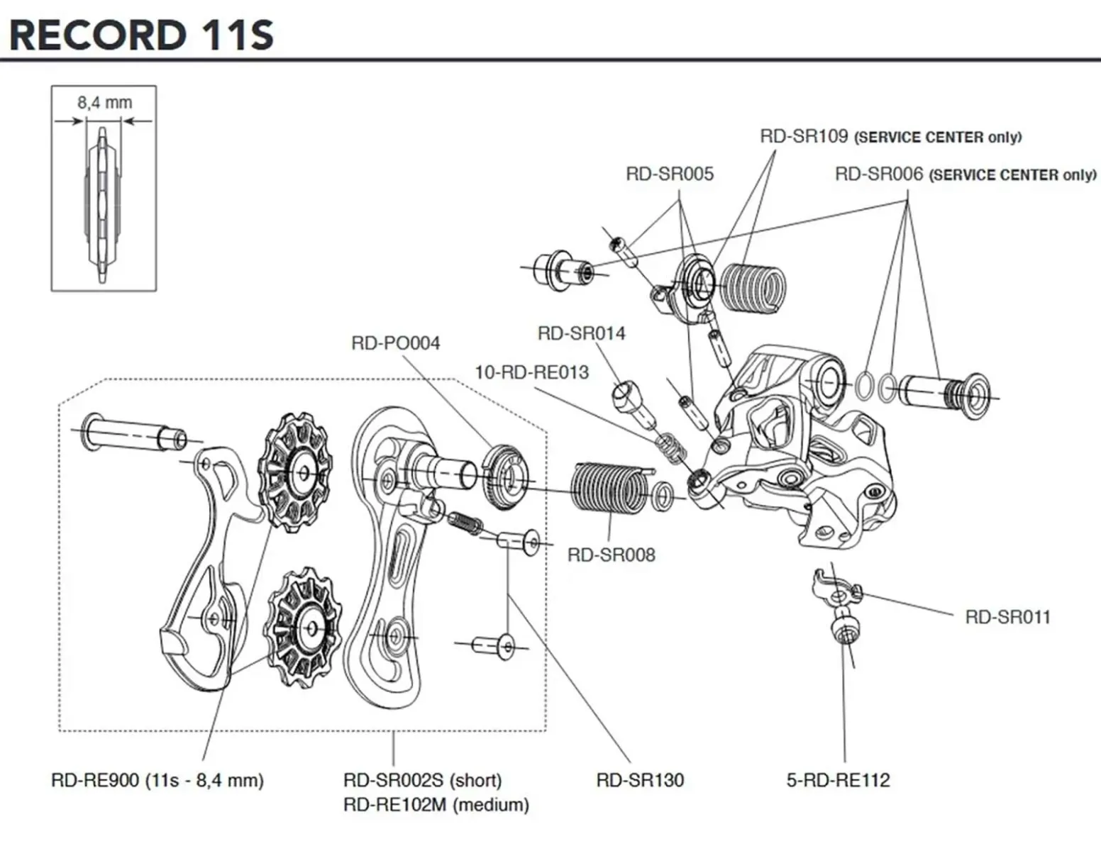 Campagnolo 11-speed rear derailleur spare parts set RD-RE102M | Chain guides, medium cage with pulleys