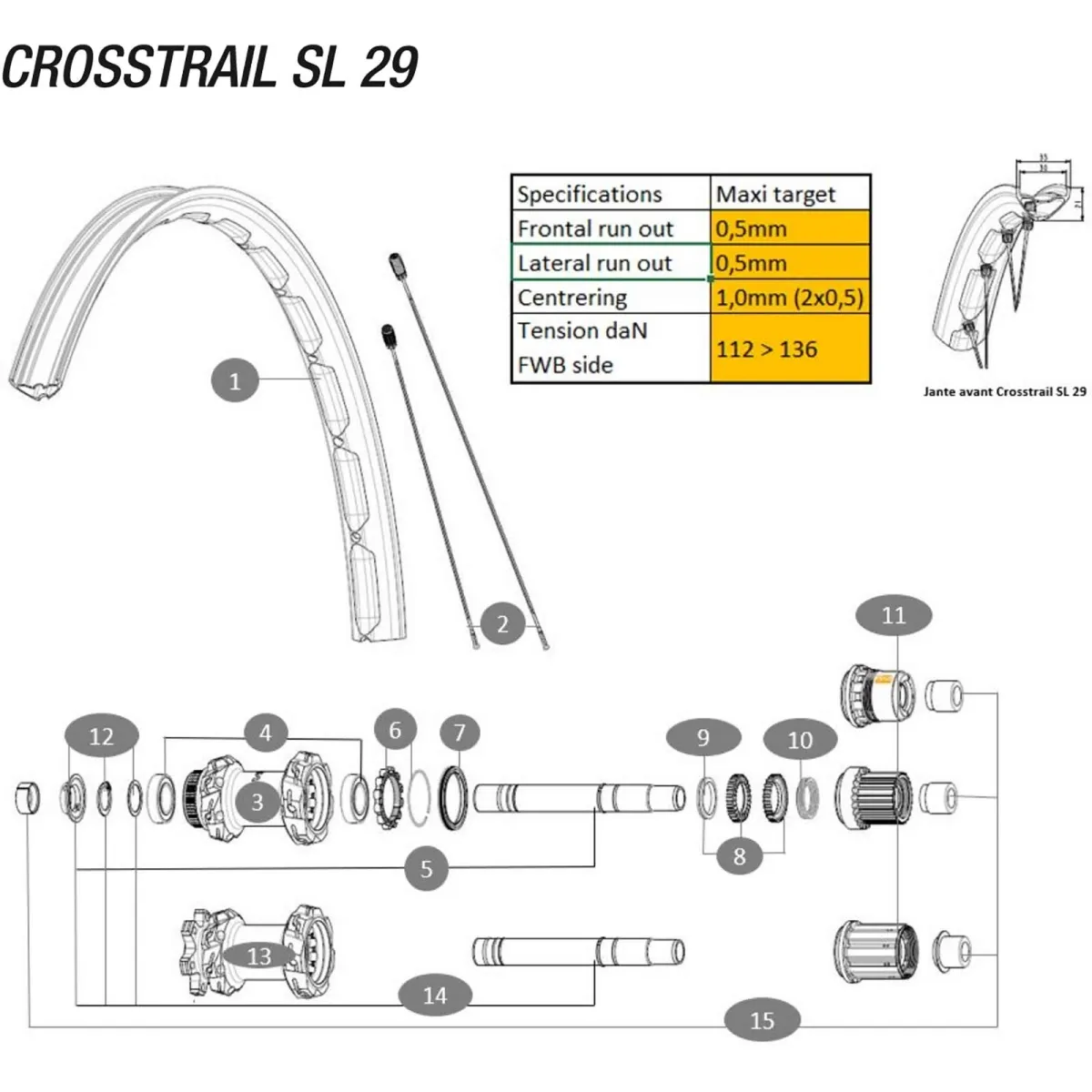 Mavic Crosstrail SL / Deemax Enduro SL 29-inch | Replacement spoke for rear wheel 305 mm