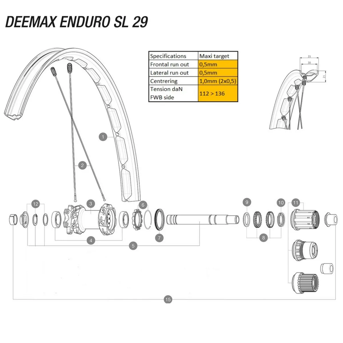 Mavic Crosstrail SL / Deemax Enduro SL 29-inch | Replacement spoke for rear wheel 305 mm