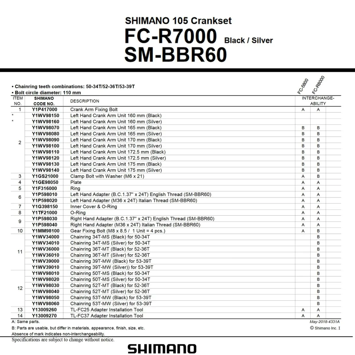 Shimano 105 FC-R7000 Crank Spare Part | Left crank arm, black, length 172.5 mm