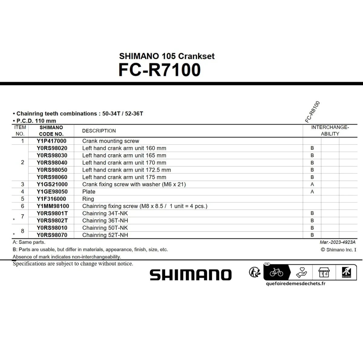 Shimano 105 FC-R7100 Crankset Spare Part | Left crank arm, length 175 mm