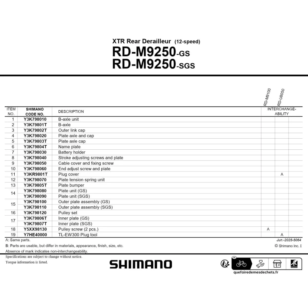 Shimano XTR Di2 rear derailleur RD-M9250-SGS long cage 12-speed max 51 teeth without battery