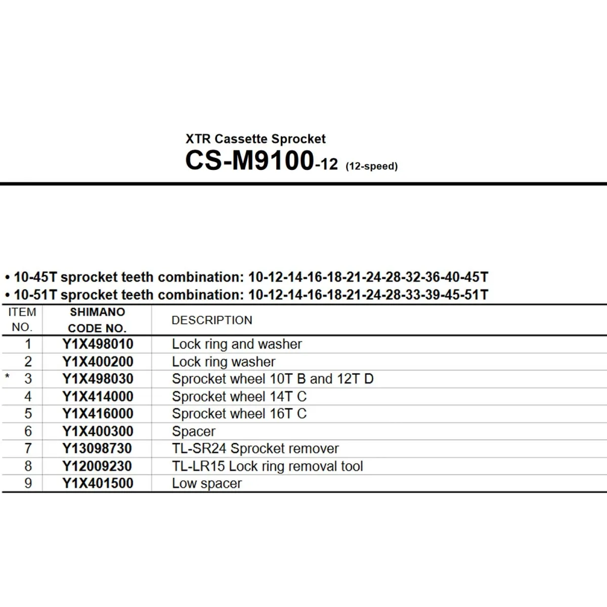 Shimano XTR Cassette CS-M9100 Micro Spline 12-speed 10-51 teeth