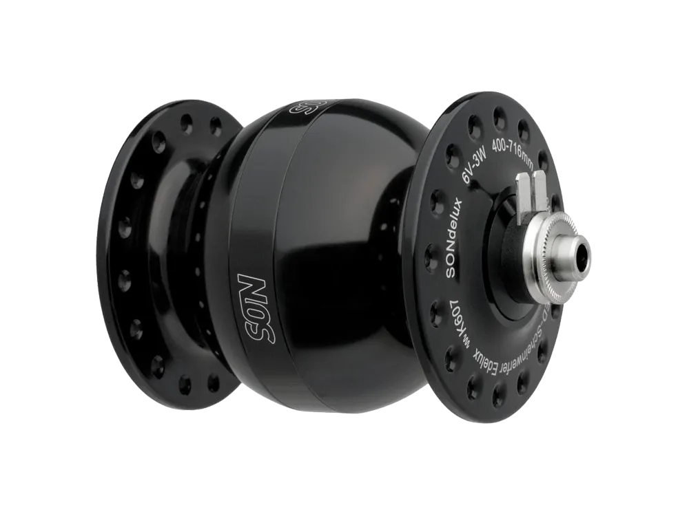 Schmidt SONdelux wide body hub dynamo, black, 28-hole