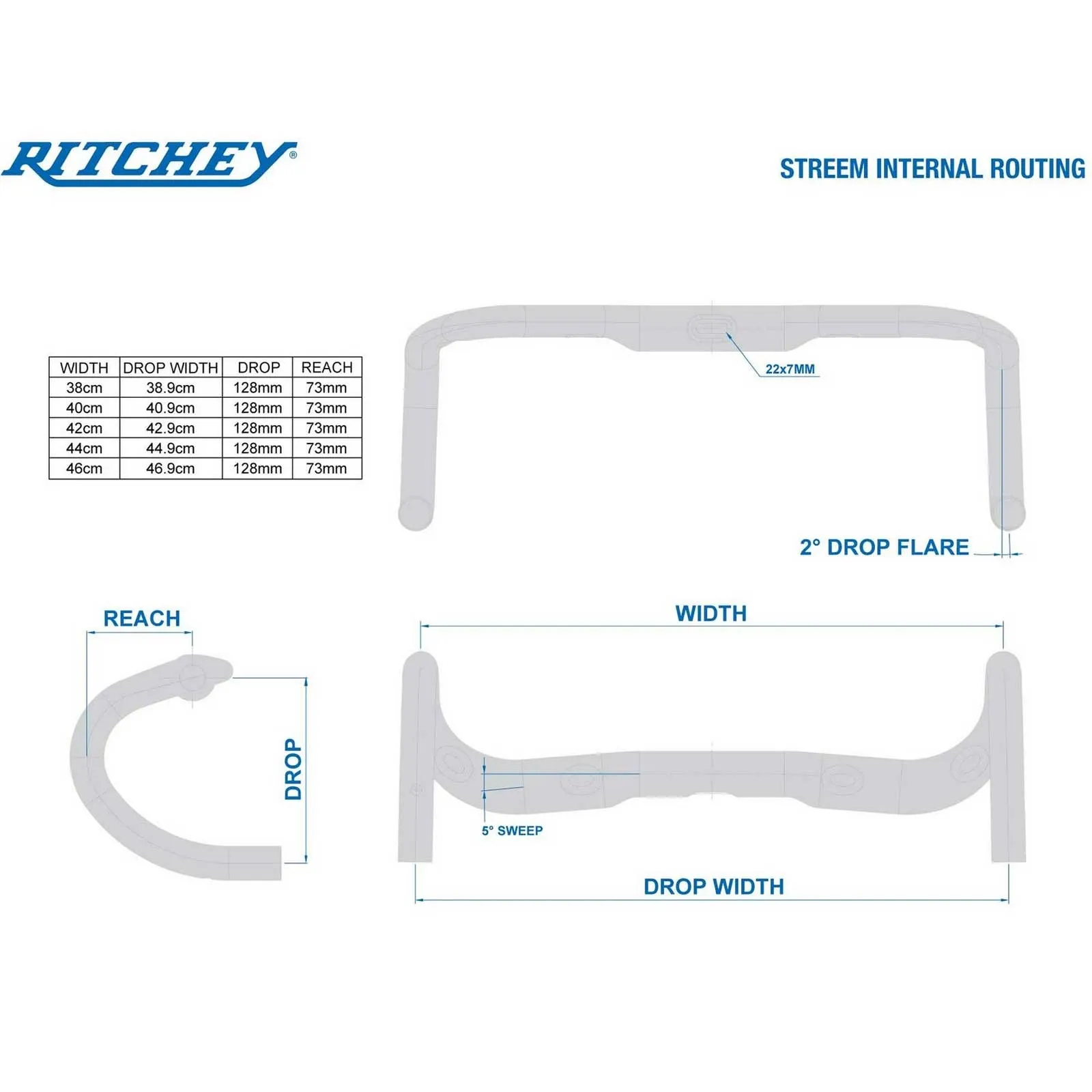 Ritchey Comp Streem Drop Road Handlebar 5°/2° Width 38 cm Black 31.8 mm
