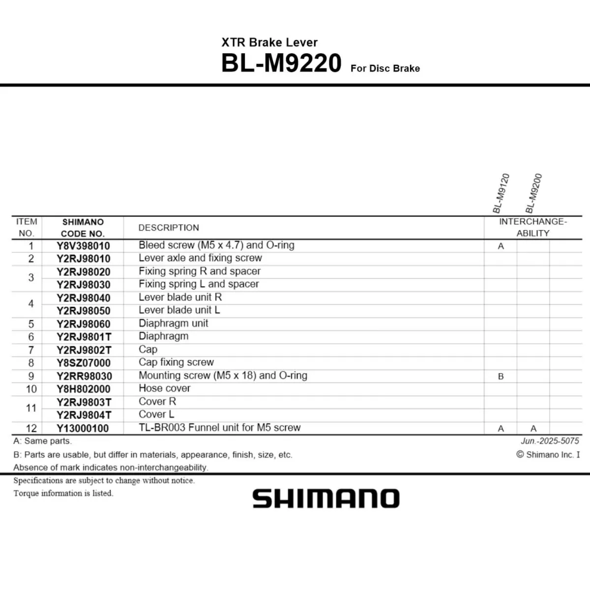 Shimano XTR M9220 Enduro Disc Brake 4-Piston Front Wheel Left-Hand Lever