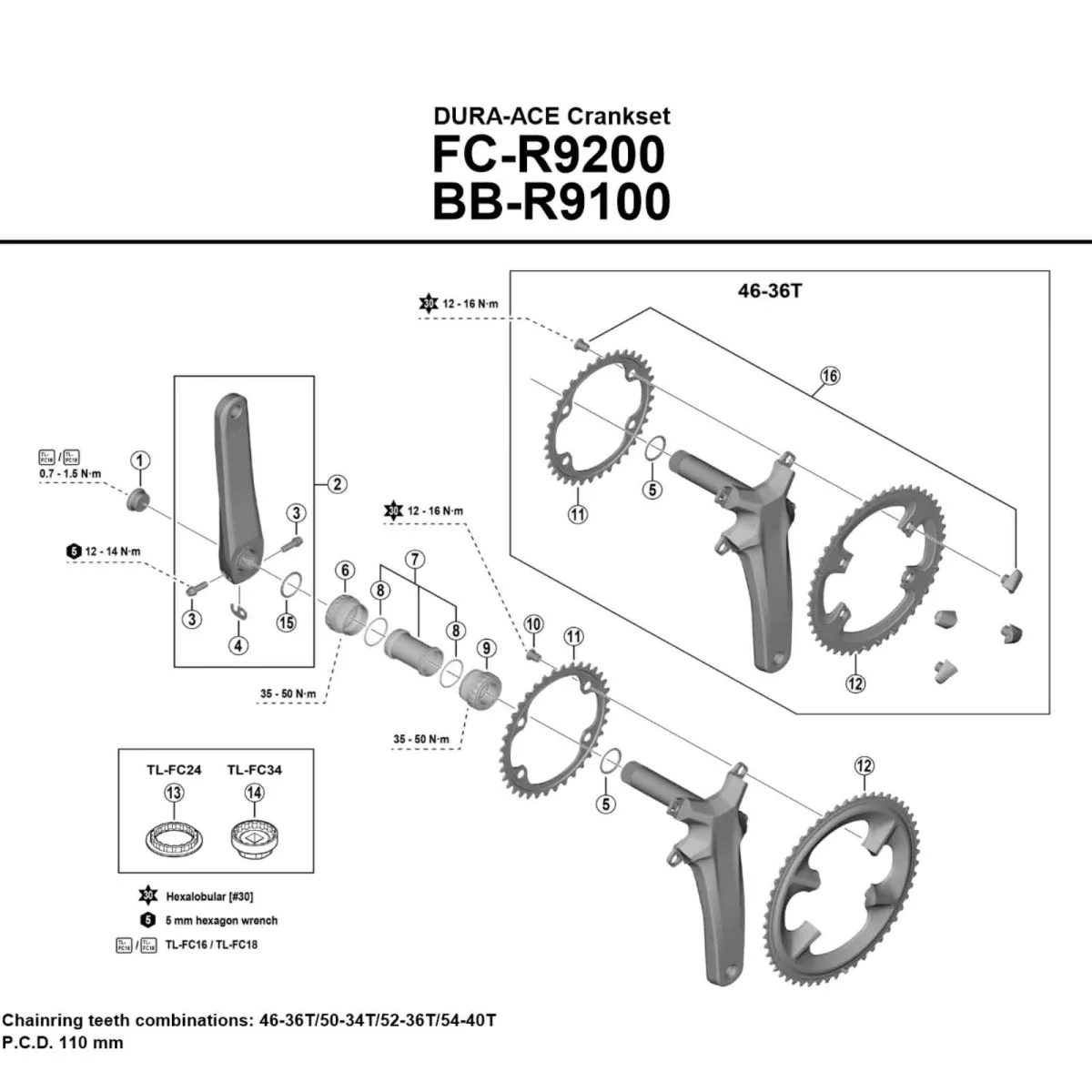 Shimano DURA-ACE FC-R9200 Crank Spare Part | Left crank arm 165 mm