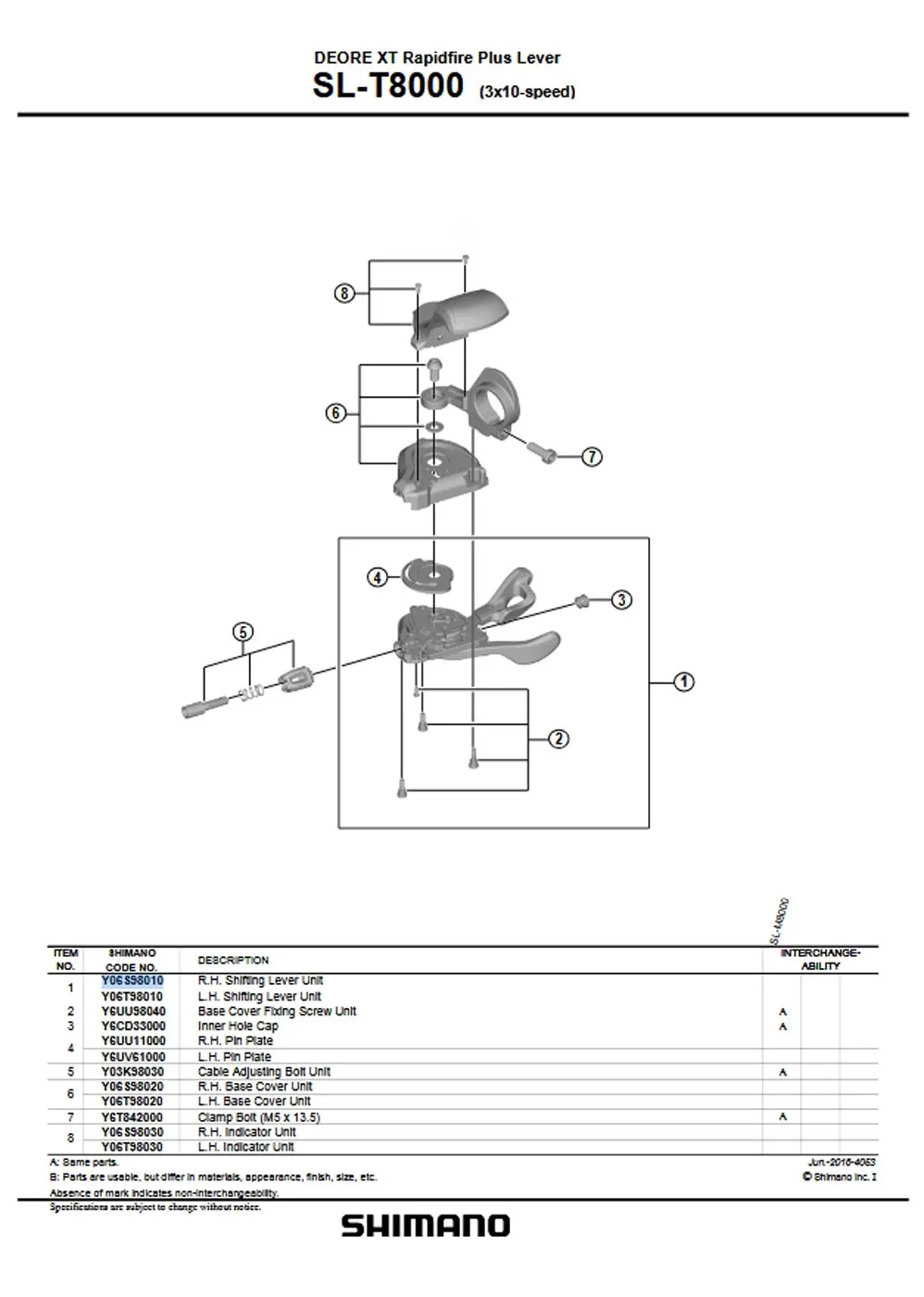 Shimano XT Shift Lever SL-T8000 Spare Part | Shift lever unit, bottom right, No. 1