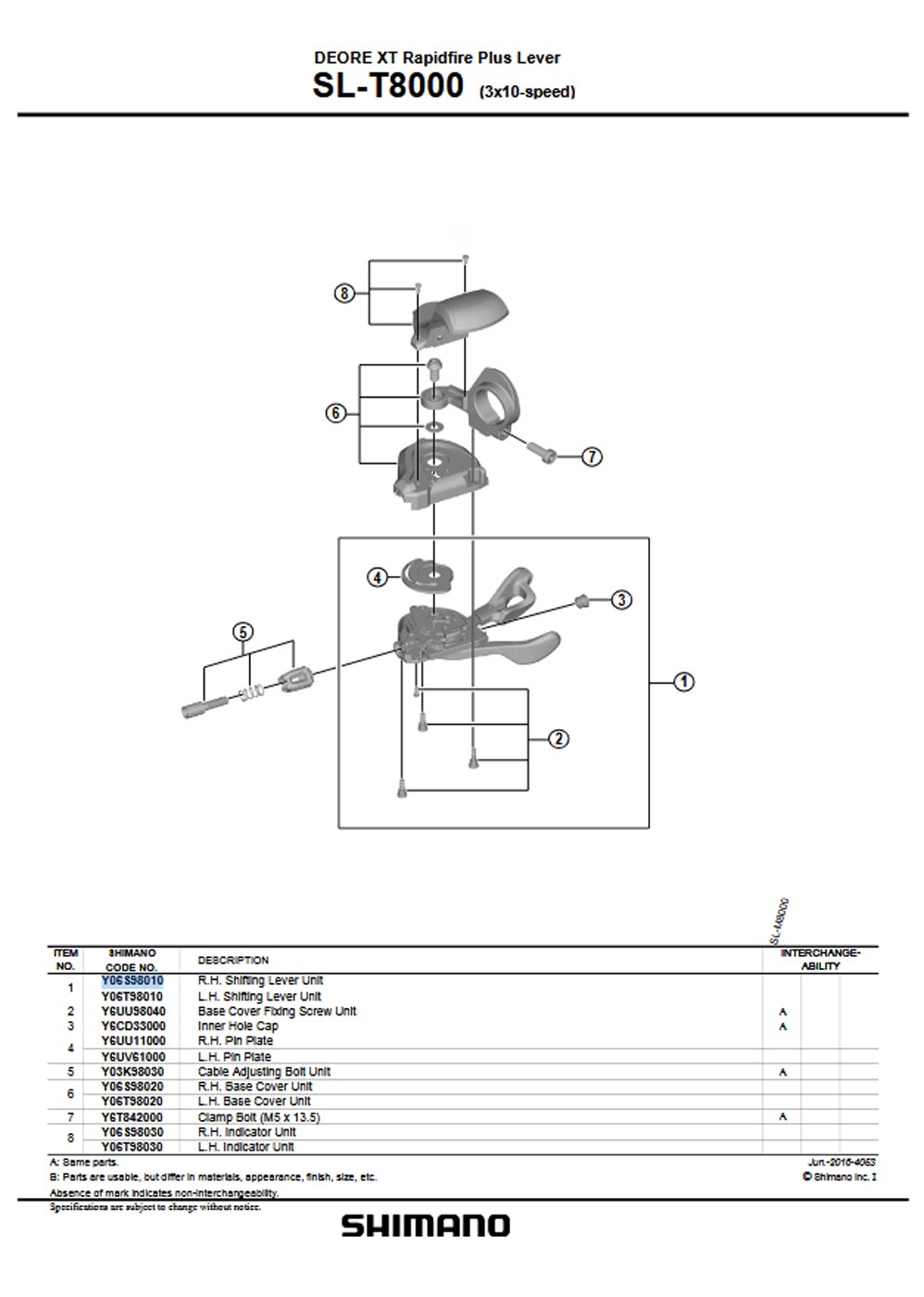 Shimano XT Shift Lever SL-T8000 Spare Part | Left-hand base housing No. 6