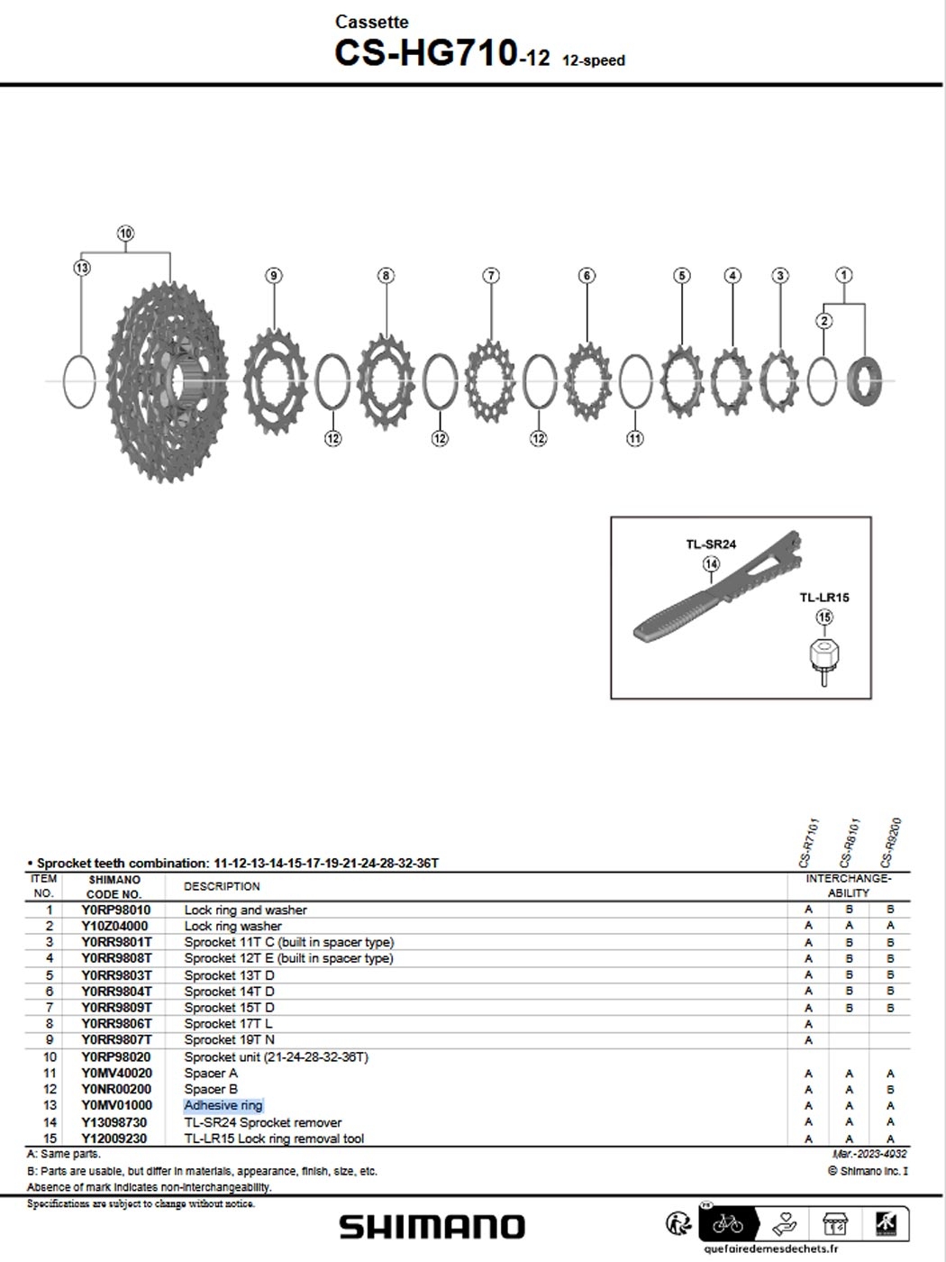 Shimano 105/GRX CS-HG710 12-speed cassette spare part | 11-tooth sprocket No. 3
