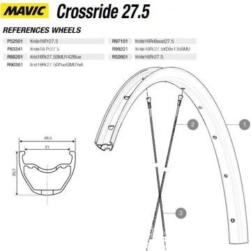Mavic Crossride Disc Replacement Rim, Rear Wheel, 27.5 inches, 2016 Model