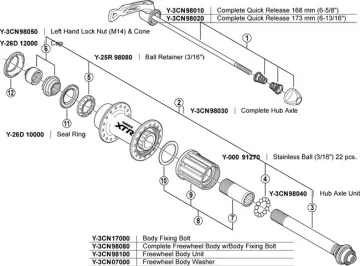 Shimano XTR quick-release rear wheel for FHM 970/975, 168 mm axle
